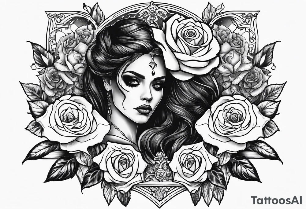 Death women with roses tattoo idea