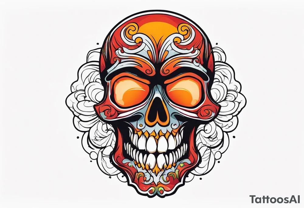 Scary skull that is red and orange tattoo idea