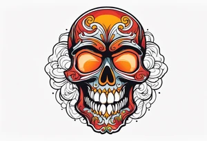 Scary skull that is red and orange tattoo idea