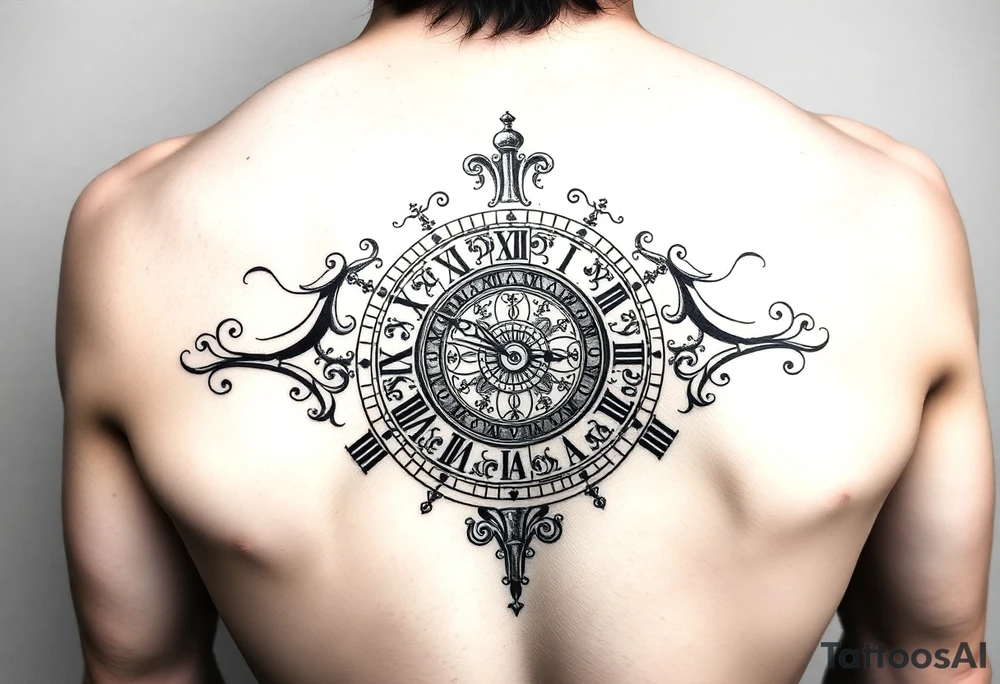 vintage roman numerals within ornate clockwork mechanism tattoo idea