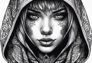 Horror hooded girl tattoo idea