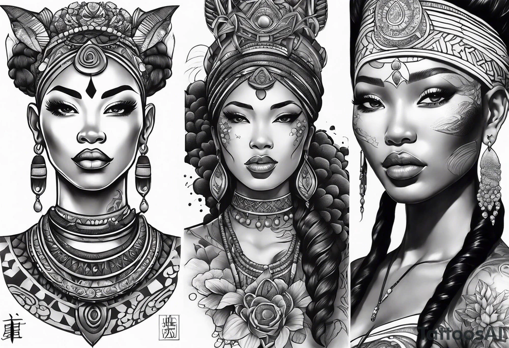 African goddess Japanese traditional style full sleeve tattoo tattoo idea