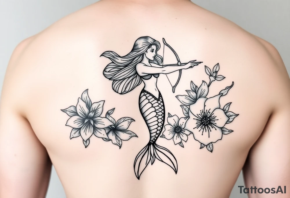 mermaid and sea flowers, Sagittarius tattoo idea