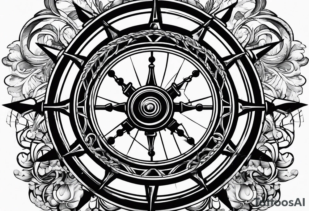 Man turning ships wheel tattoo idea