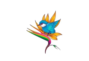 Bird of paradise flower with blue bird tattoo idea
