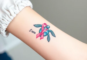 I am here pink ribbon sea turtle theme tattoo idea