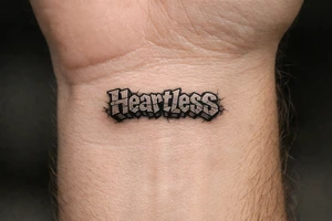show me a tattoo of heartless with bubble letters tattoo idea