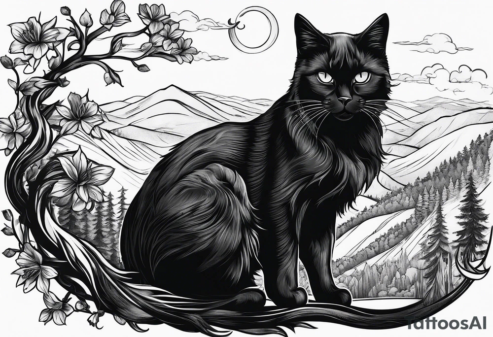 black cat on the hill tattoo idea