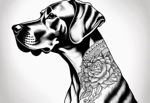 Arm sleeve with floppy ear Great Dane standing fiercely chest up with full work tattoo idea