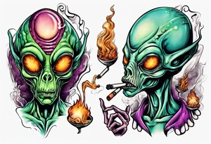 An alien  smoking a spliff tattoo idea