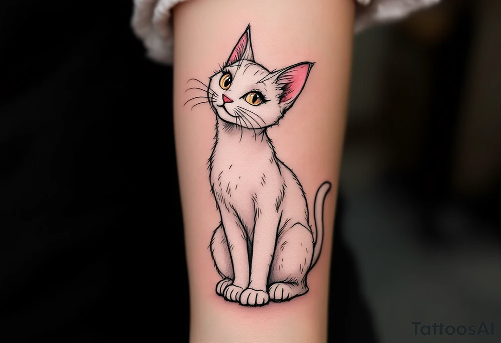 The Aristocats' Marie sits pretty in pink and white, a perfect tattoo for classic cat lovers. tattoo idea