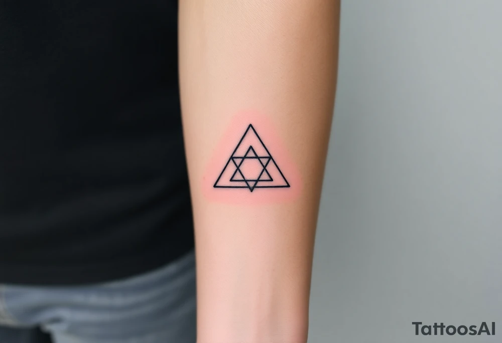 Geometric small triangle with different lives merge together while being psychedelic with fine thin lines tattoo idea