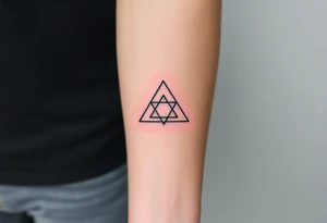 Geometric small triangle with different lives merge together while being psychedelic with fine thin lines tattoo idea