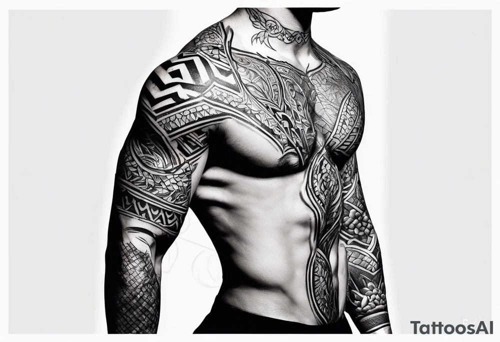 A simple tattoo that is placed on the upper back of a male. It should represent muay thai tattoo idea