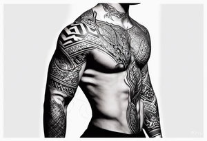 A simple tattoo that is placed on the upper back of a male. It should represent muay thai tattoo idea