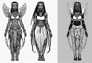 African female Viking  angel full body 
slim long face small mouth long braided hair tattoo idea