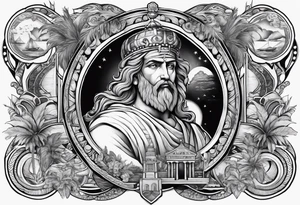 God on top representing god over everything, lower on the leg show things like money, drinking, something beachy, cards tattoo idea