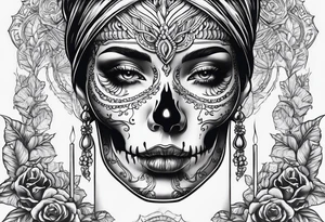 Skull and candle woman's face above tattoo idea