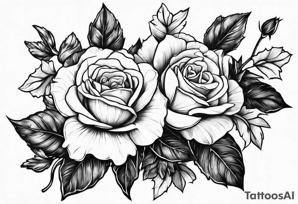 Rose + narcissus flower + holly flower together tattoo idea