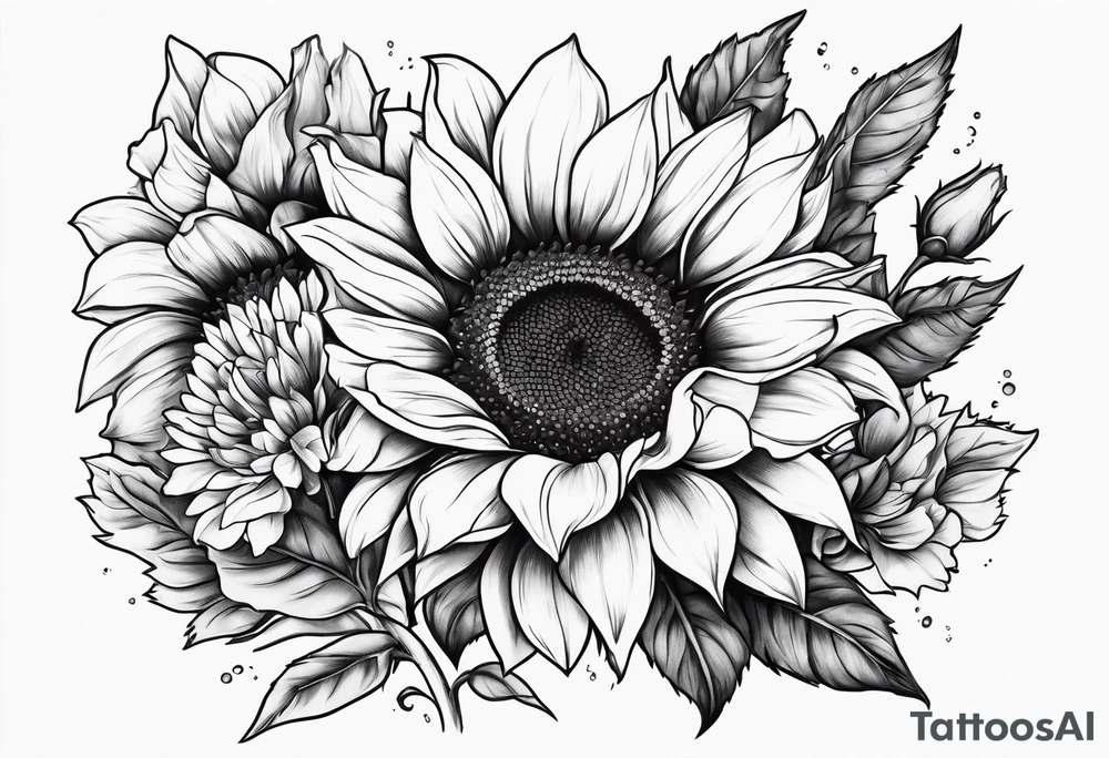Sunflower,spray rose,carnations tattoo idea