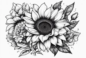 Sunflower,spray rose,carnations tattoo idea