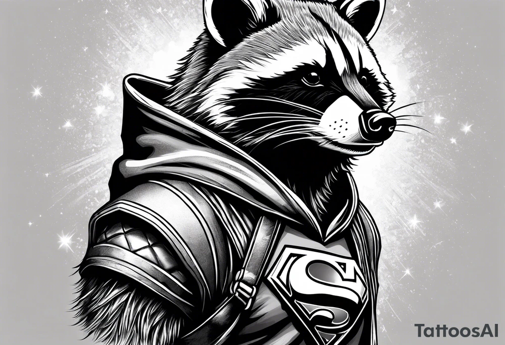 raccoon wearing a Superman t-shirt tattoo idea