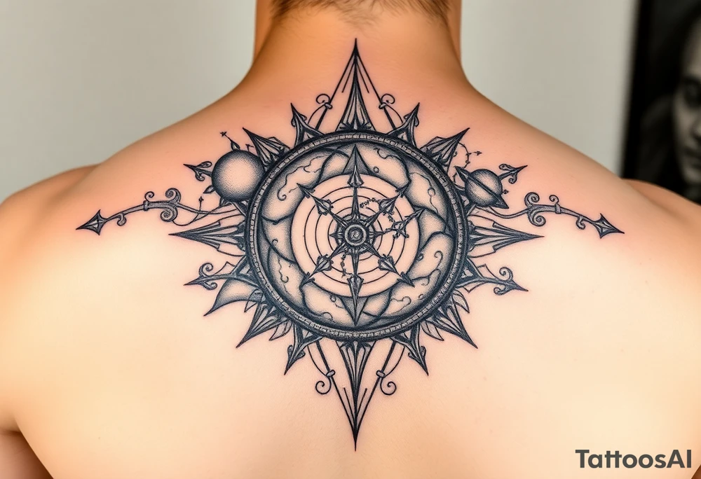 gemoetric back tattoo inspired by space and time tattoo idea