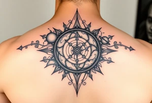 gemoetric back tattoo inspired by space and time tattoo idea