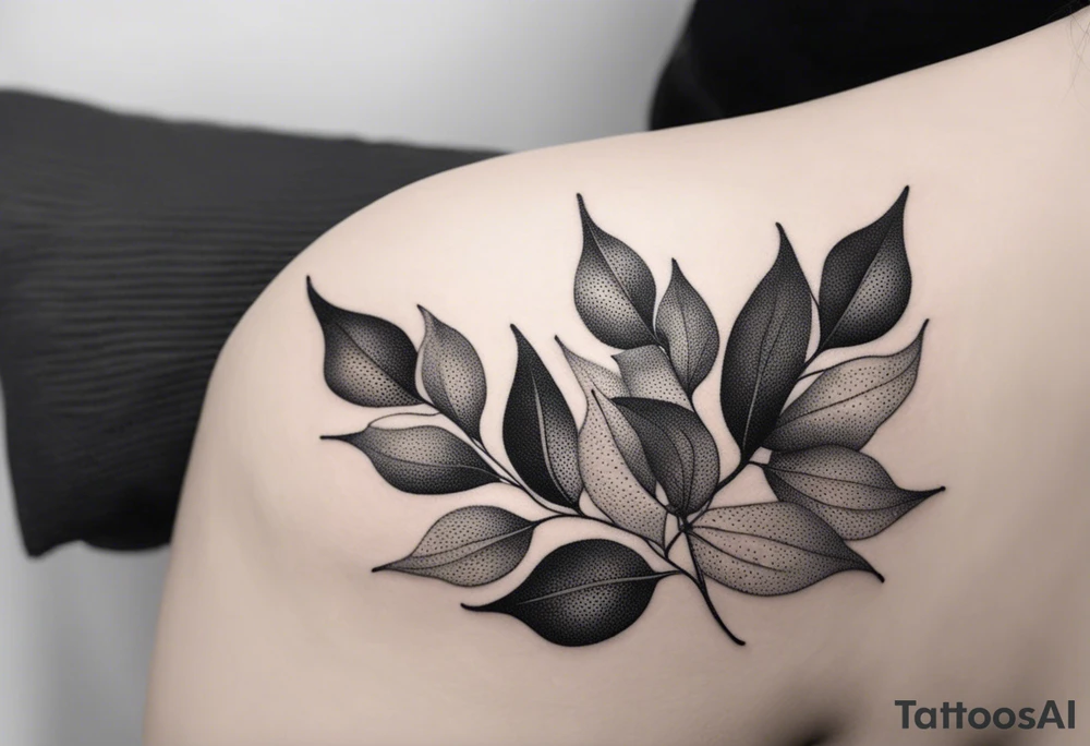 Create a delicate tattoo with beautiful flowing and delicate leaves in fineline minimalistic style tattoo idea