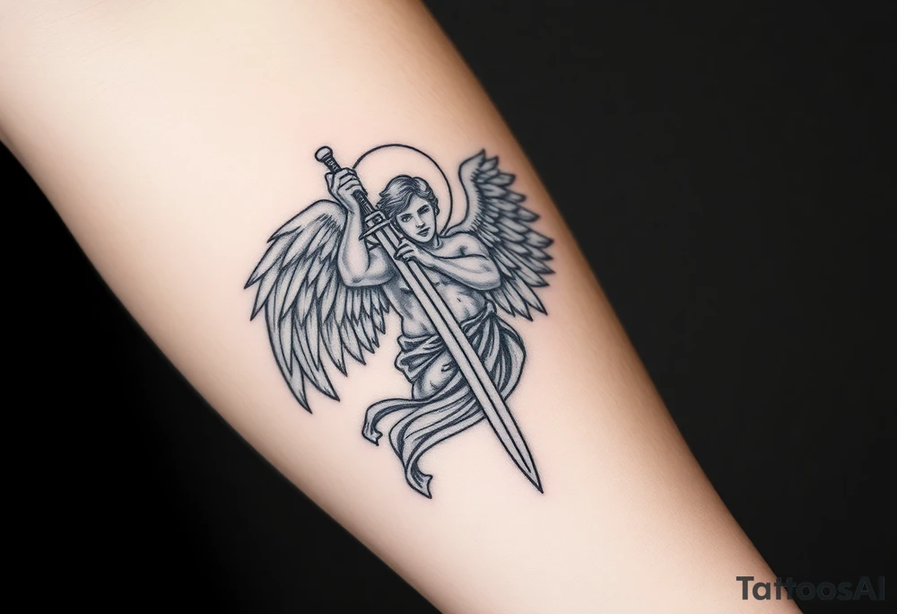 Powerful archangel with a sword, holy, archangel michael tattoo idea
