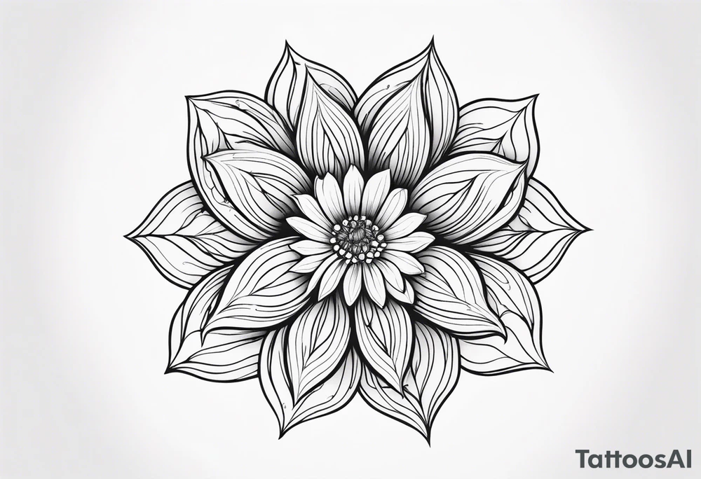 Design a minimalist floral tattoo featuring a single, graceful flower with intricate petal details in black ink tattoo idea