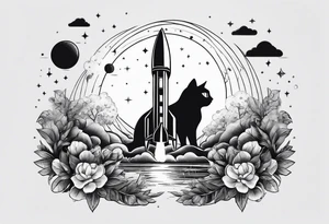 space, nature, rocket, cat tattoo idea
