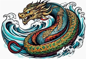 World serpent fighting in a typhoon tattoo idea