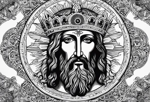 haloed head of a flat stern Byzantine Christ with all-demanding eyes. tattoo idea