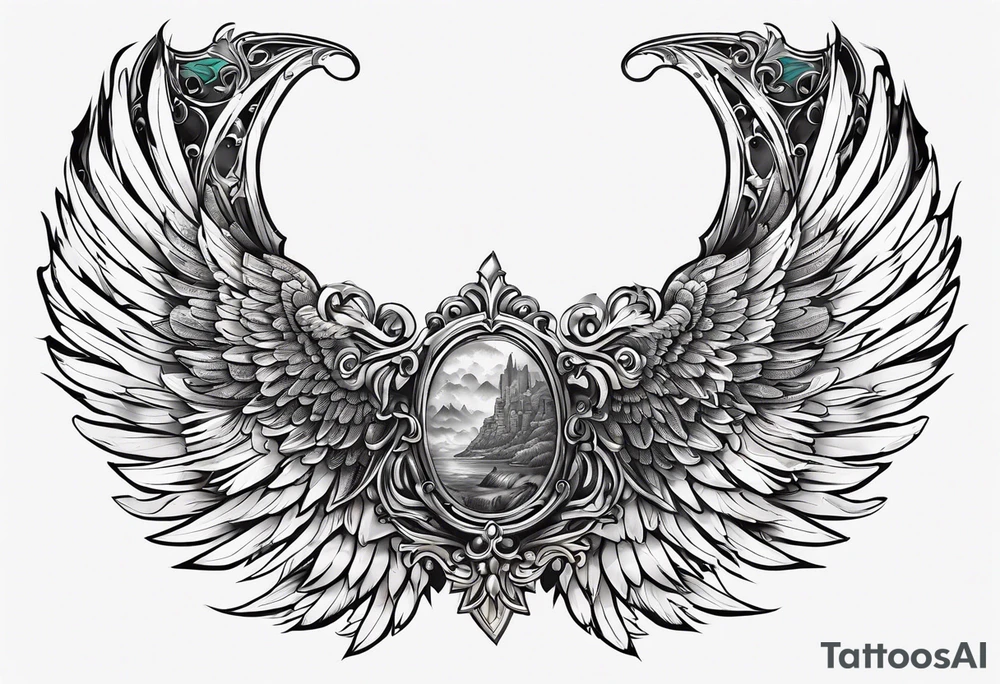 Full sternum tattoo wings wide tattoo idea