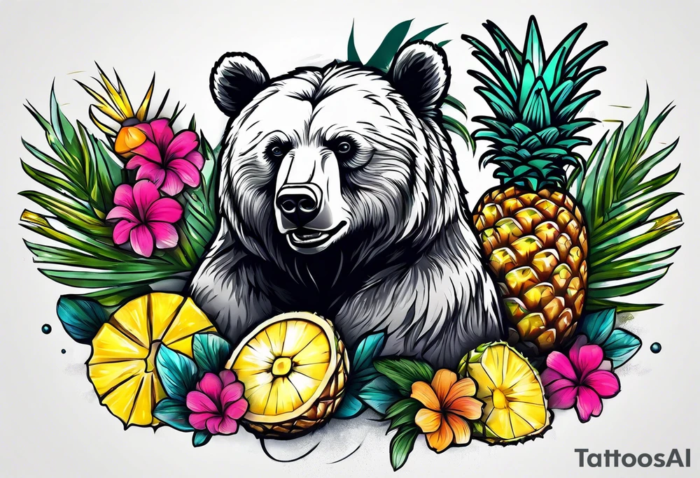Bear loves pineapple tattoo idea