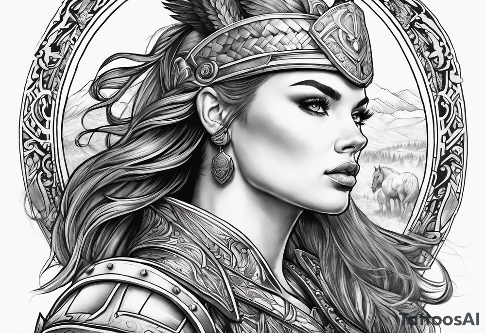 Valkyrie lady on horse tattoo idea