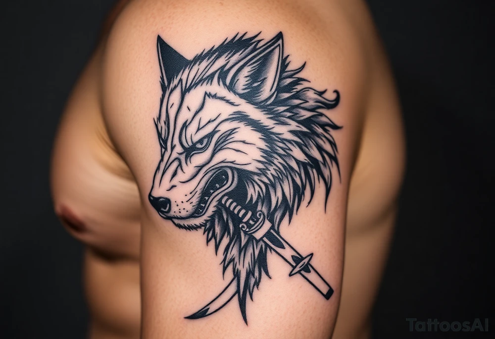 Hyper realistic Wolf, Samurai tattoo idea