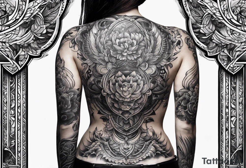 full body back tattoo rectangle tattoo idea