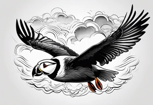 a flying puffin without background - masculine art style tattoo idea