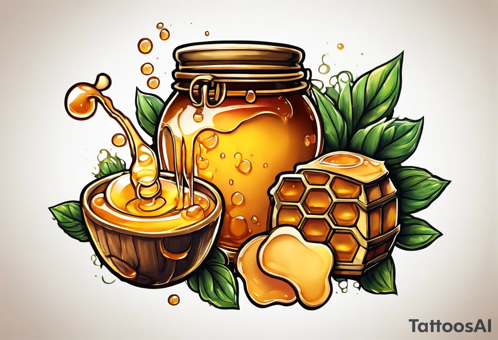 pot of honey with drips of honey spilling over tattoo idea