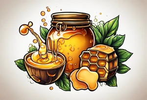 pot of honey with drips of honey spilling over tattoo idea