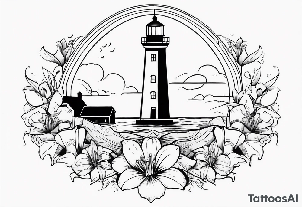 A light house with a lily flower in the bottom and christian imagery would be nice and the flowers should be a bit subtle as it is for a man tattoo idea