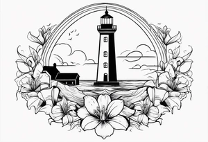 A light house with a lily flower in the bottom and christian imagery would be nice and the flowers should be a bit subtle as it is for a man tattoo idea