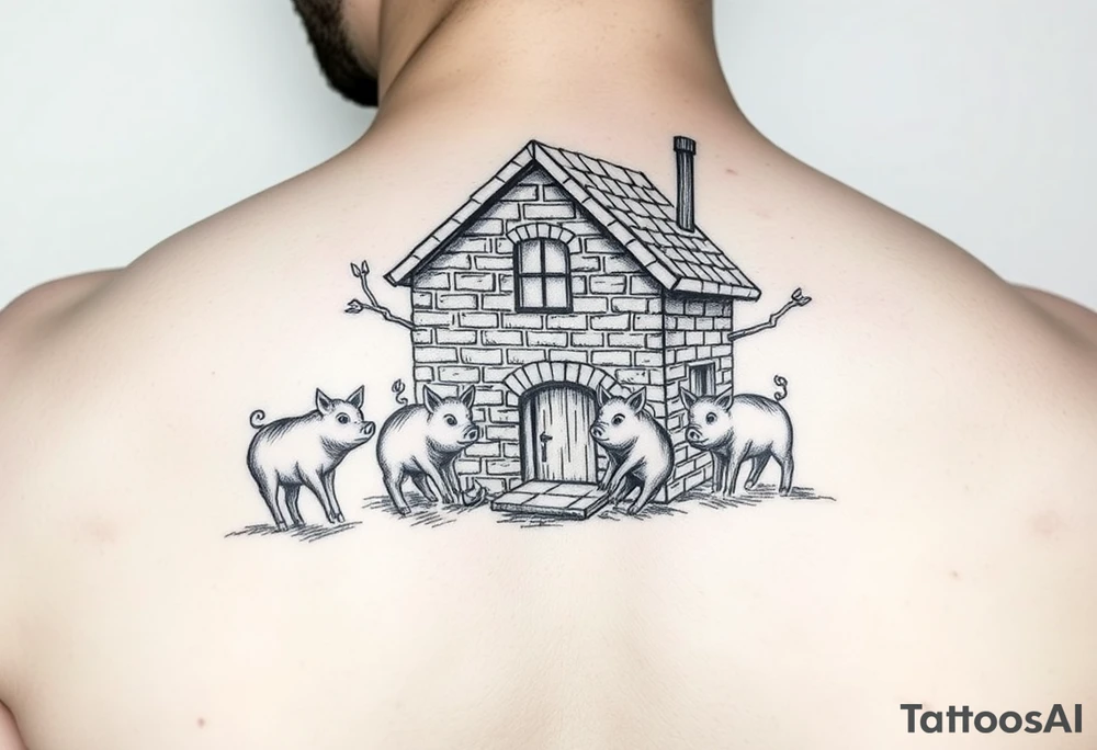Brick house being blown off 3 little piggy's by a big bad wolf tattoo idea
