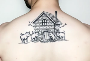 Brick house being blown off 3 little piggy's by a big bad wolf tattoo idea