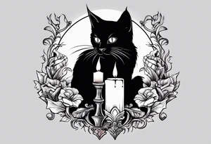 Black cat with candle burning tattoo idea
