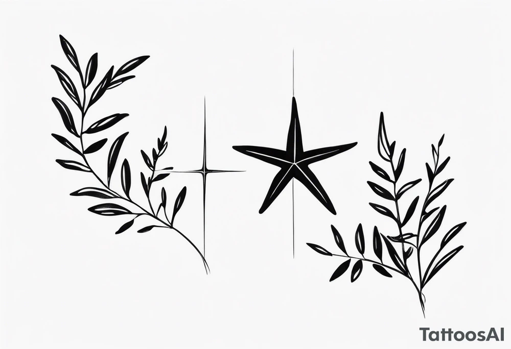Two different star fish on top of olive branch tattoo idea Two different star fish on top of olive branch tattoo idea