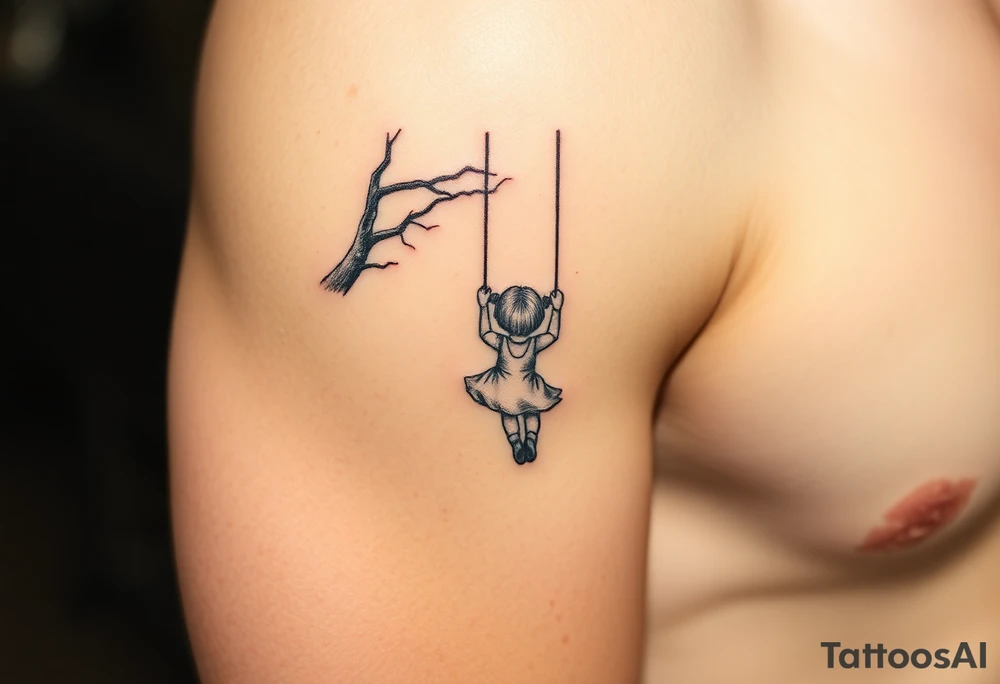 Little girl swinging in a dark scary forest tattoo idea
