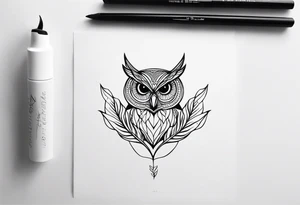 unique small feminine minimalist leaftattoo with an owl tattoo idea